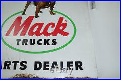 Mack Trucks Parts Dealer Sign Bull Dog Double Sided Rare Vintage Advertising
