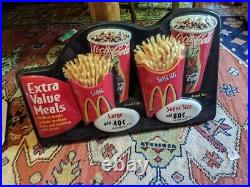 Mcdonald's Advertising Sign 3-d Extra Value Meals Super Size Fries Coke Vtg Rare