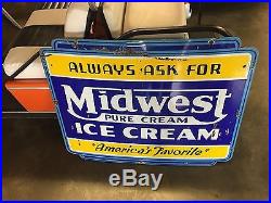 Midwest Ice CREAM Pure Cream PORCELAIN Sign Vintage