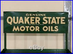 NICE Original Vintage Quaker State Motor Oil Can Rack Stand Metal Sign REPURPOSE