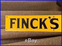 NOS Finck's Overalls Painted Tin Advertising Sign Denim Rare Jeans Red Bar
