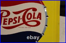 NOS Vintage Original Aluminum Embossed Pepsi Sign Bottle Cap Soda