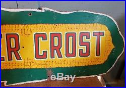 OLD VINTAGE RARE SUPER CROST SEED CORN MASONITE FIELD SIGN 1940's FARM MAN CAVE