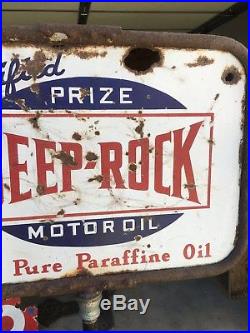 ORIGINAL 1920's 30's VinTaGe DEEP ROCK Sign UniQuE Old PATINA! Gas Oil PORCELAIN