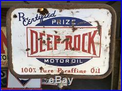ORIGINAL 1920's 30's VinTaGe DEEP ROCK Sign UniQuE Old PATINA! Gas Oil PORCELAIN