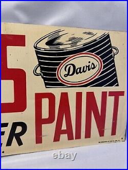 ORIGINAL Graphic VINTAGE DAVIS Wallpaper Paint Tin Tacker Advertising SIGN 19x9