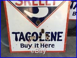 ORIGINAL VinTaGe SKELLY GASOLINE TAGOLENE OIL Tombstone Sign Old Gas Station