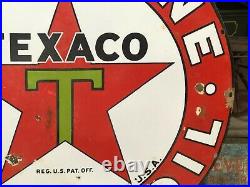 ORIGINAL Vintage 42 TEXACO GASOLINE MOTOR OIL Sign PORCELAIN Garage Mancave OLD