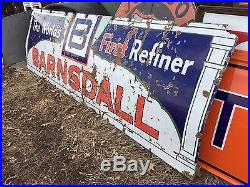 ORIGINAL Vintage BARNSDALL Sign PORCELAIN GAS oil HUGE OLD Barn Hanger AnTiQue