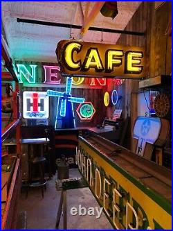 ORIGINAL Vintage CAFE Double Sided NEON SIGN Antique PATINA Mancave Restaurant