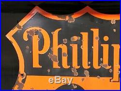 ORIGINAL Vintage PHILLIPS 66 PORCELAIN 29 Sign Gas Oil VERIBRITE DSP Patina OLD
