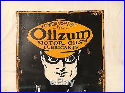 Oilzum Motor Oils Lubricants 1940's Vintage Porcelain 2 Sided Enamel Sign