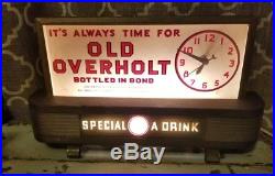 Old Overholt Rye Whiskey Bourbon Advertising Antique Clock -Vintage Glass Light