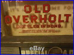 Old Overholt Rye Whiskey Bourbon Advertising Antique Clock -Vintage Glass Light