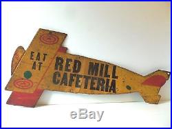 Old Vintage Airplane Sign Die Cut Metal 1930s WWII Biplane Cafeteria Advertising