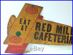 Old Vintage Airplane Sign Die Cut Metal 1930s WWII Biplane Cafeteria Advertising