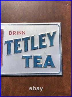 Old Vintage Drink Tetley Budget Tea Sign Tin over Cardboard TOC Rare