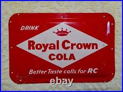 Old Vintage Original Royal Crown Cola Convex Advertising Sign 18 x 12