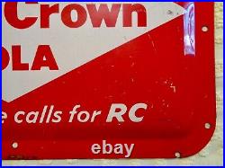 Old Vintage Original Royal Crown Cola Convex Advertising Sign 18 x 12