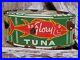Old-Vintage-Sea-Glory-Porcelain-Sign-Tuna-Fish-Factory-Diecut-Fisherman-Food-01-cno
