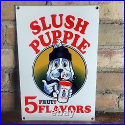 Old Vintage Slush Puppie Heavy Metal Porcelain Advertising Sign Ice Cream 12x8