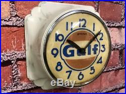 Old Vtg Ingraham Gulf-oil Dealer Advertising Gas Station Garage Wall Clock Sign