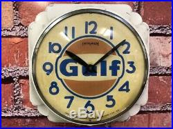 Old Vtg Ingraham Gulf-oil Dealer Advertising Gas Station Garage Wall Clock Sign