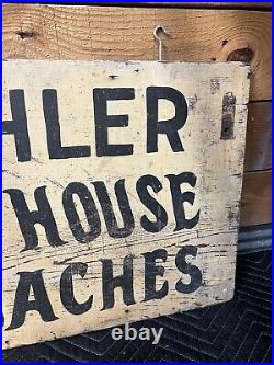 Old Wood Trade Sign Vintage Advertising Peaches Packing House Dbl Sided