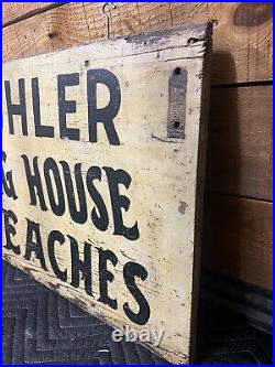 Old Wood Trade Sign Vintage Advertising Peaches Packing House Dbl Sided