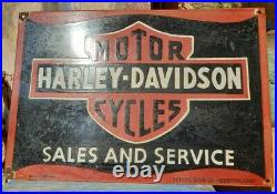 Original 1930's Old Vintage Rare Harley Davidson Porcelain Enamel Sign Board
