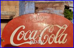 Original 1930s Old Vintage Rare Drink Coca Cola Oval Porcelain Enamel Sign Board