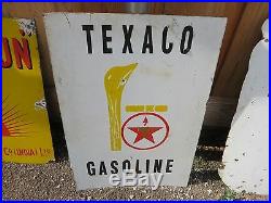 Original 1930s Vintage Sign Texaco Motor Oil Double Sided Porcelain 19x27