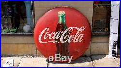 Original 48 Metal Painted Coca Cola Button Coke Sign Vtg Soda Pop Advertising