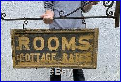 Original AAFA Antique Early 1900s Double Sided Wooden Rooms Trade Sign Withbracket