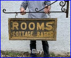 Original AAFA Antique Early 1900s Double Sided Wooden Rooms Trade Sign Withbracket