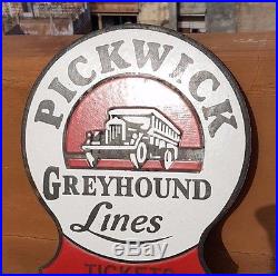 Original Old Vintage Rare Pickwick Greyhound Lines Porcelain Enamel Sign Board