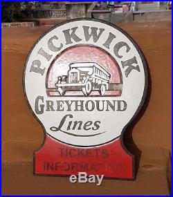 Original Old Vintage Rare Pickwick Greyhound Lines Porcelain Enamel Sign Board
