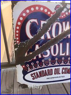 Original Red crown gasoline porcelain Flange sign Standard Oil Co vintage