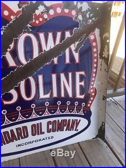 Original Red crown gasoline porcelain Flange sign Standard Oil Co vintage