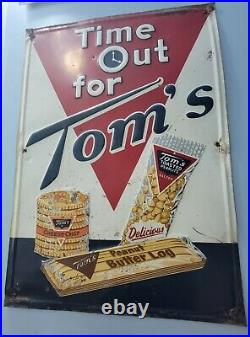 Original Time Out For Toms Peanuts and Snack Vintage Antique Advertising Sign