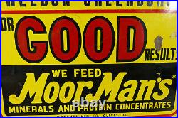Original Vintage 1950s Moor Mans Feed Metal Advertising Sign Farm Dairy Cow Hog