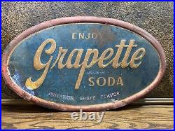 Original Vintage 1955 Metal ENJOY GRAPETTE SODA SIGN General Store Advertising
