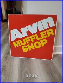 Original Vintage Arvin Muffler Shop Sign Metal 2 Sided Dealer Gas Oil Car Truck