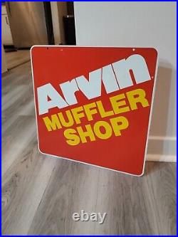 Original Vintage Arvin Muffler Shop Sign Metal 2 Sided Dealer Gas Oil Car Truck