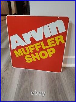 Original Vintage Arvin Muffler Shop Sign Metal 2 Sided Dealer Gas Oil Car Truck