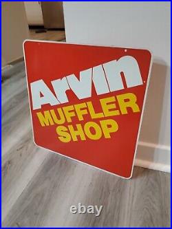 Original Vintage Arvin Muffler Shop Sign Metal 2 Sided Dealer Gas Oil Car Truck