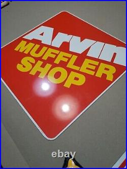 Original Vintage Arvin Muffler Shop Sign Metal 2 Sided Dealer Gas Oil Car Truck