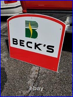 Original Vintage Beck's Hybrid Corn Feed Sign Metal Embossed Gas Oil Farm NOS