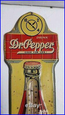 Original Vintage Dr Pepper 1930's Embossed Metal Soda Pop Thermometer Sign 17