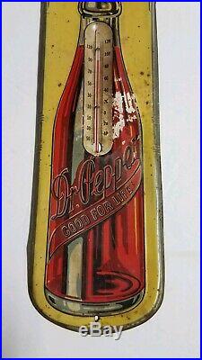 Original Vintage Dr Pepper 1930's Embossed Metal Soda Pop Thermometer Sign 17